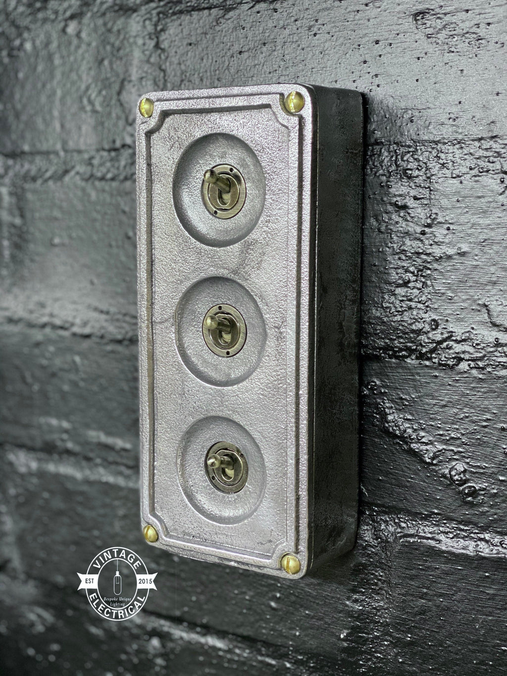 3 Gang 2 Way Cast Metal Surface Mount Light Switch Industrial Vintage