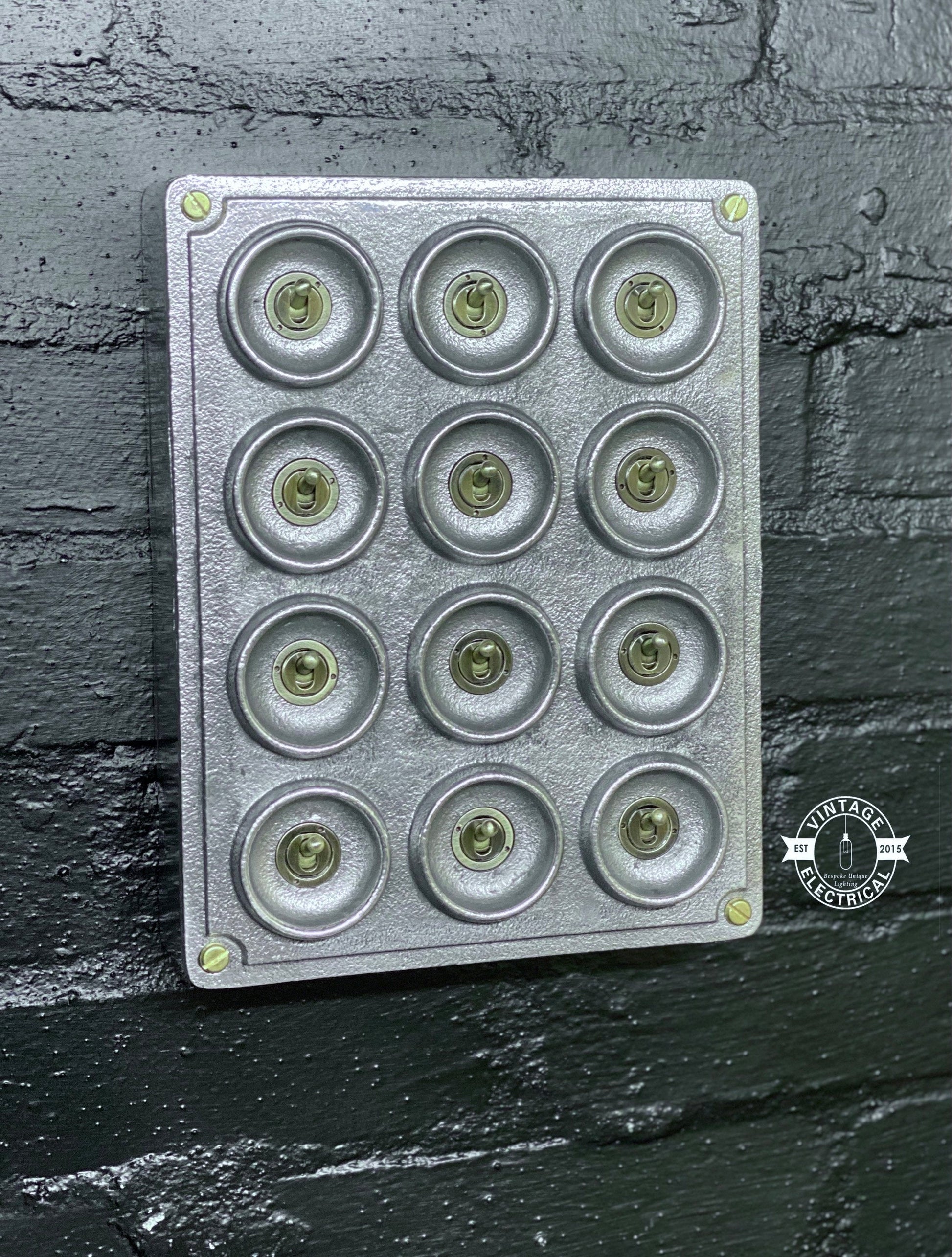 12 Gang 2 Way Vintage Industrial Cast Metal Surface Light Switch
