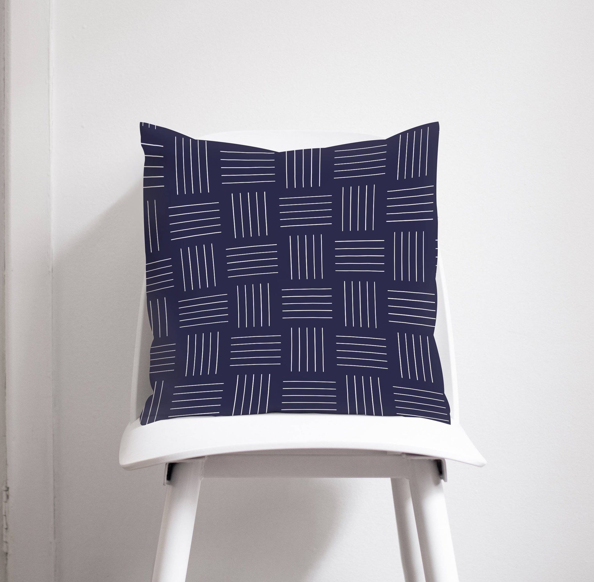 Navy Blue and White Geometric Throw Cushion Cover
