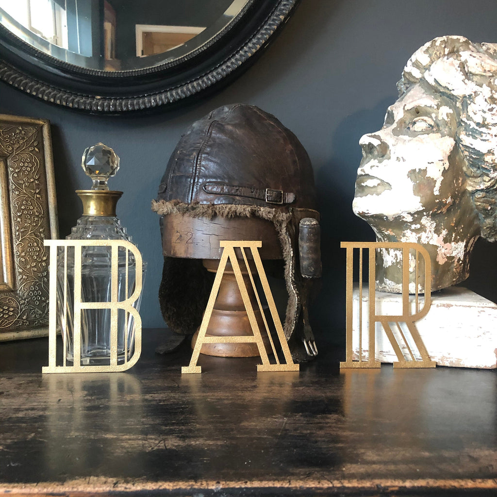 Gold Distressed Art Deco Metal Letters and Numbers 5 inch or 12 inch