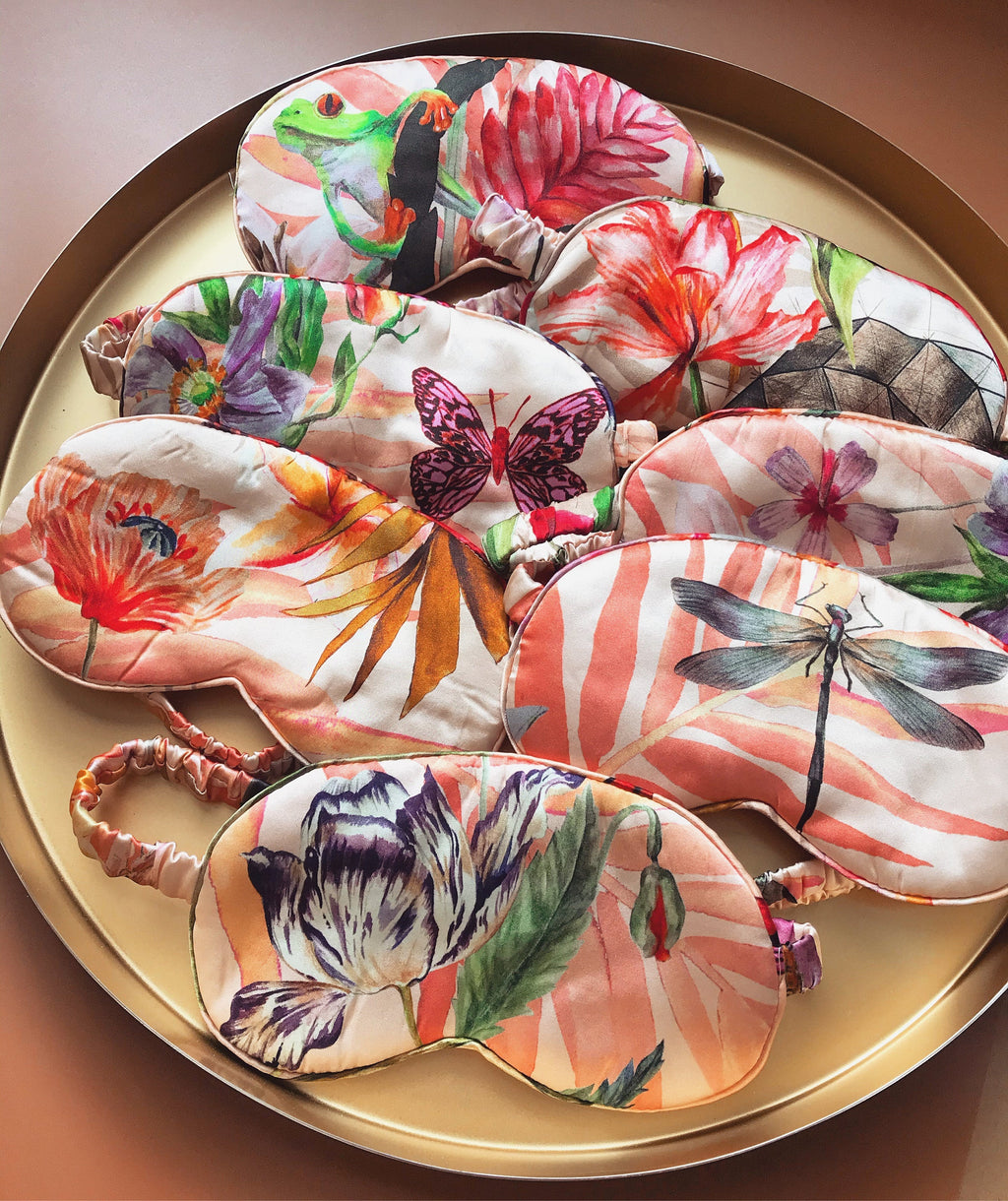 Silk Eye Mask with Tropical Floral Print