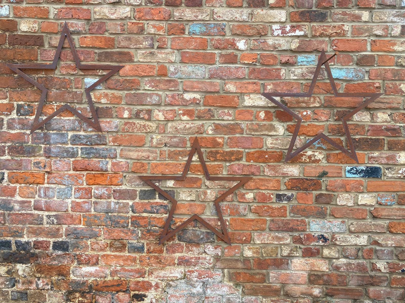 Set of 3 Large Rusty Metal Barn Stars