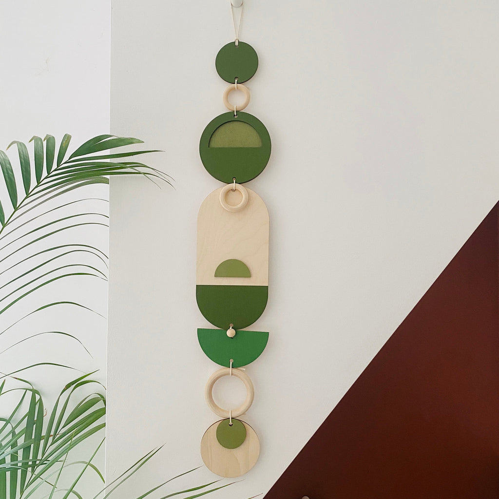 Green Geometric Wall Art Wooden Tapestry 68cm