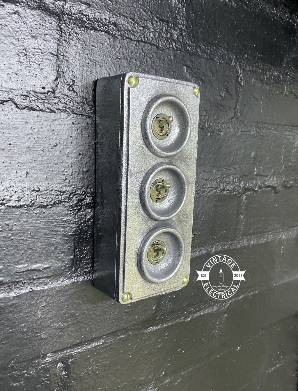 3 Gang 2 Way Cast Metal Surface Mount Light Switch Vintage Industrial