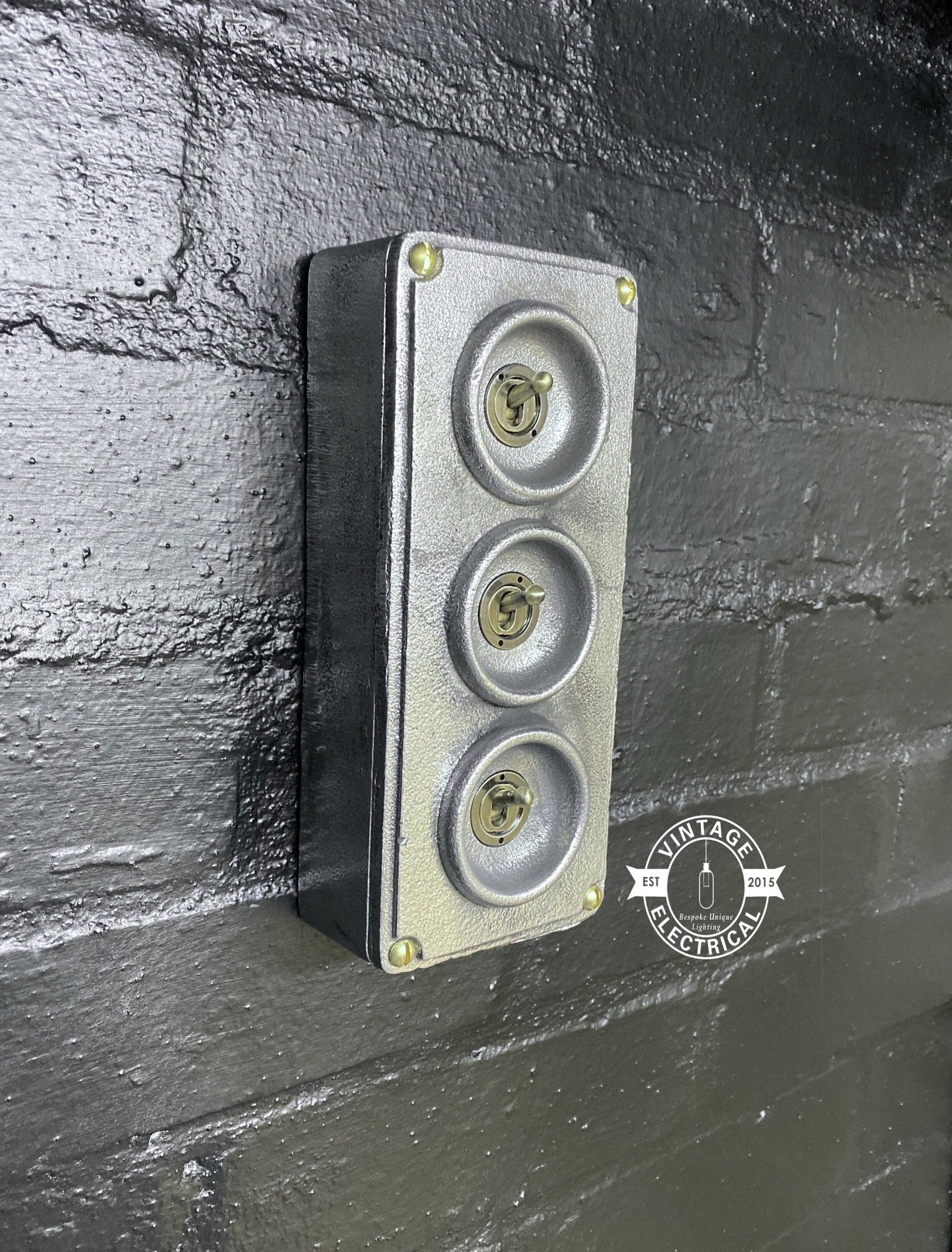 3 Gang 2 Way Cast Metal Surface Mount Light Switch Vintage Industrial