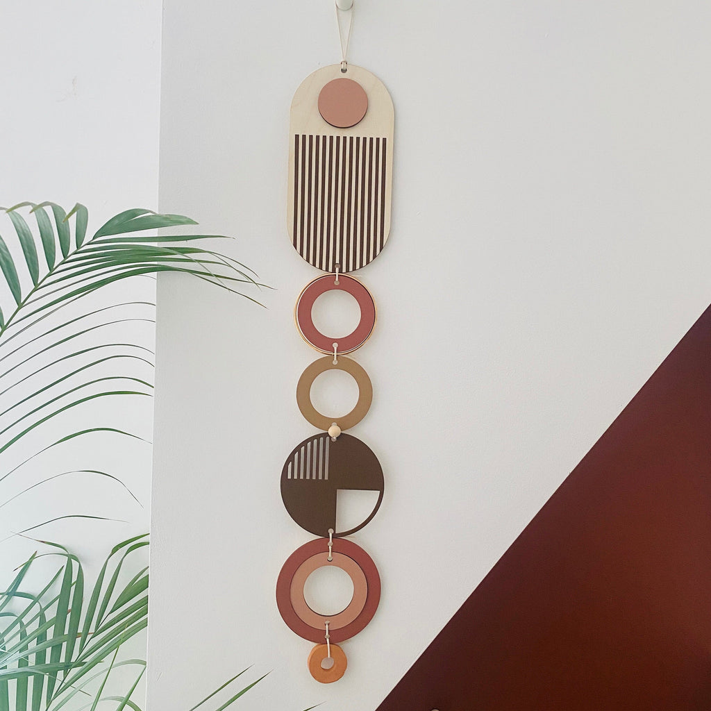 Brown Geometric Wall Art Modern Minimal Wooden Tapestry