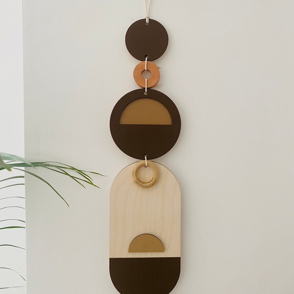 Brown Geometric Wall Art Modern Wooden Tapestry