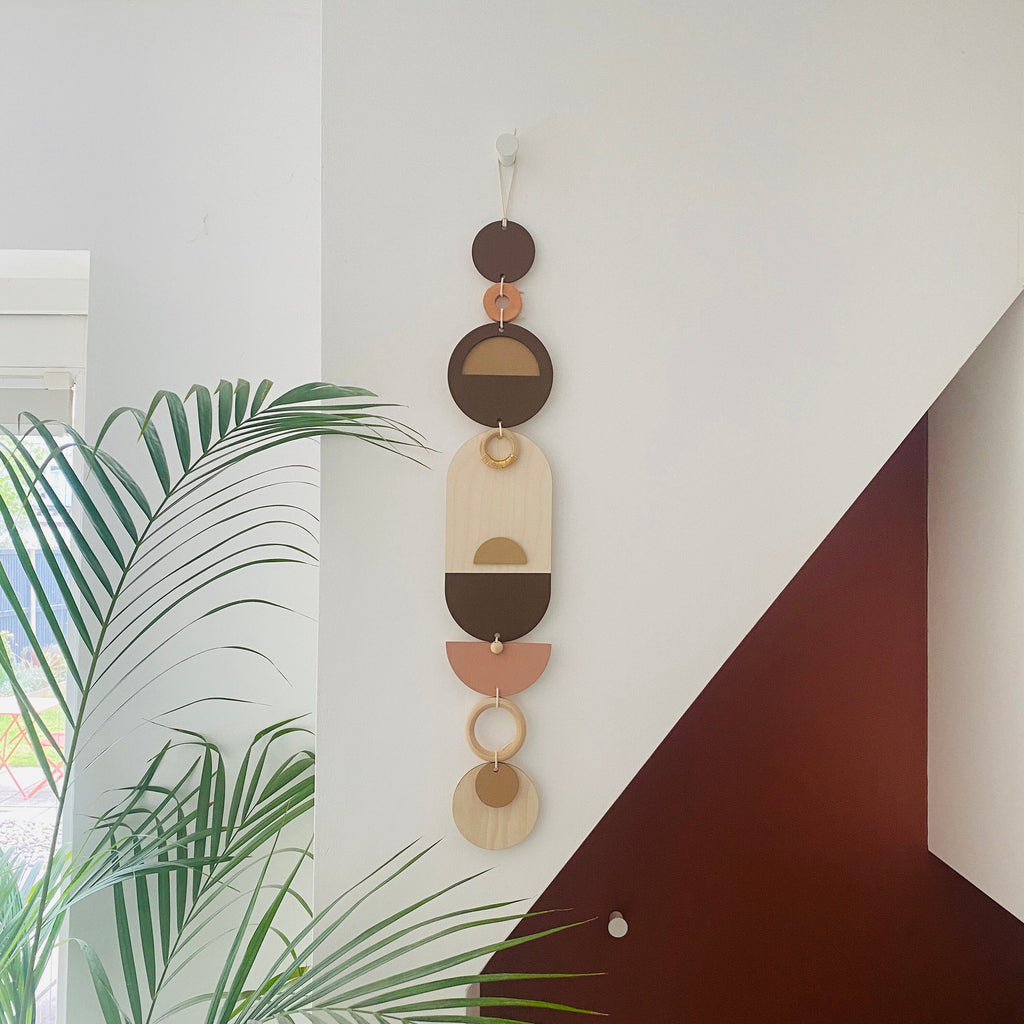 Brown Geometric Wall Art Modern Wooden Tapestry