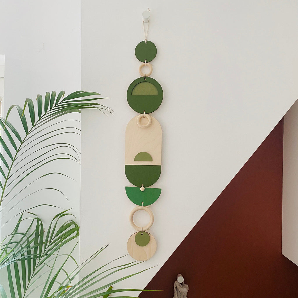 Green Geometric Wall Art Wooden Tapestry 68cm