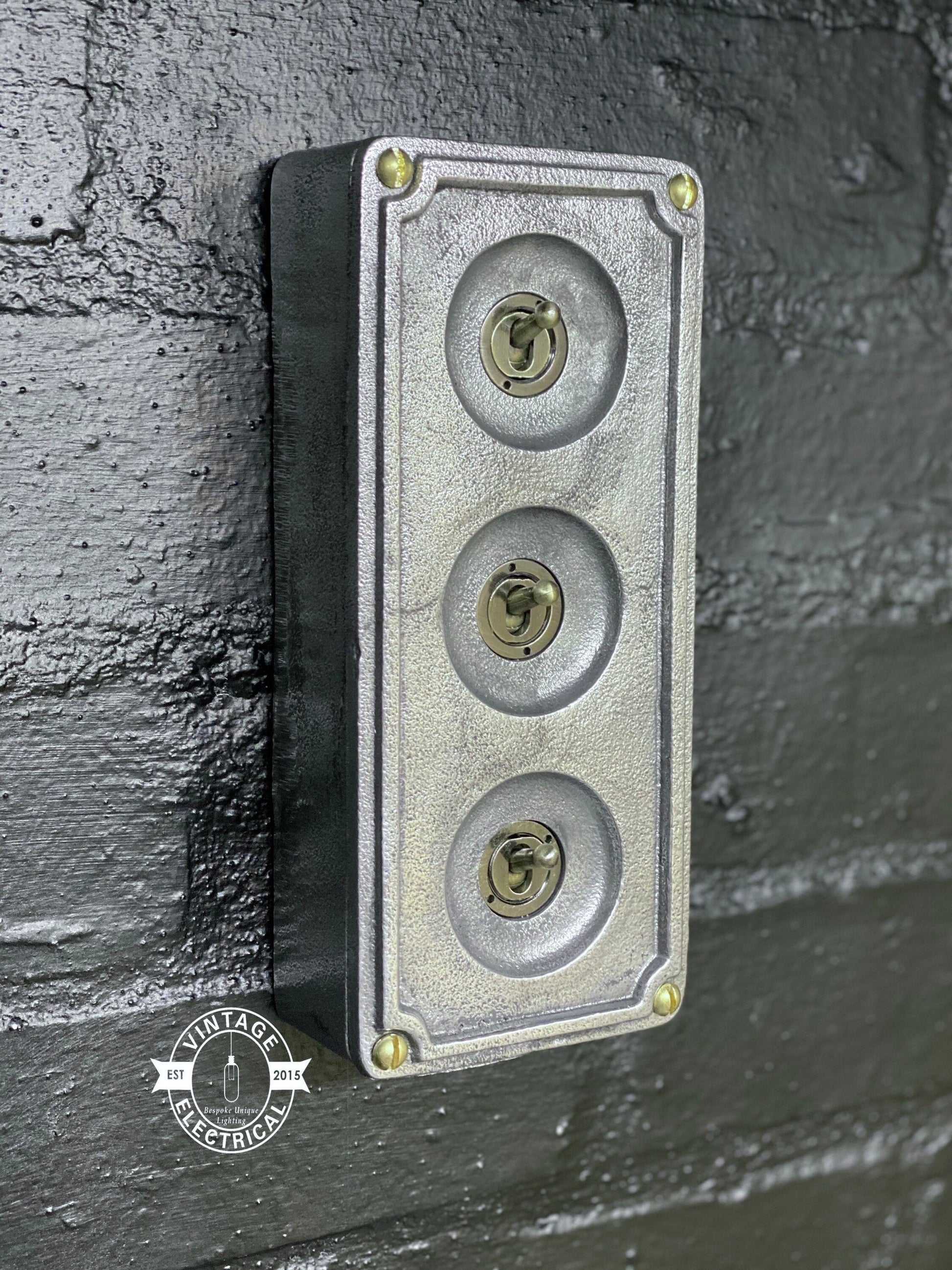 3 Gang 2 Way Cast Metal Surface Mount Light Switch Industrial Vintage