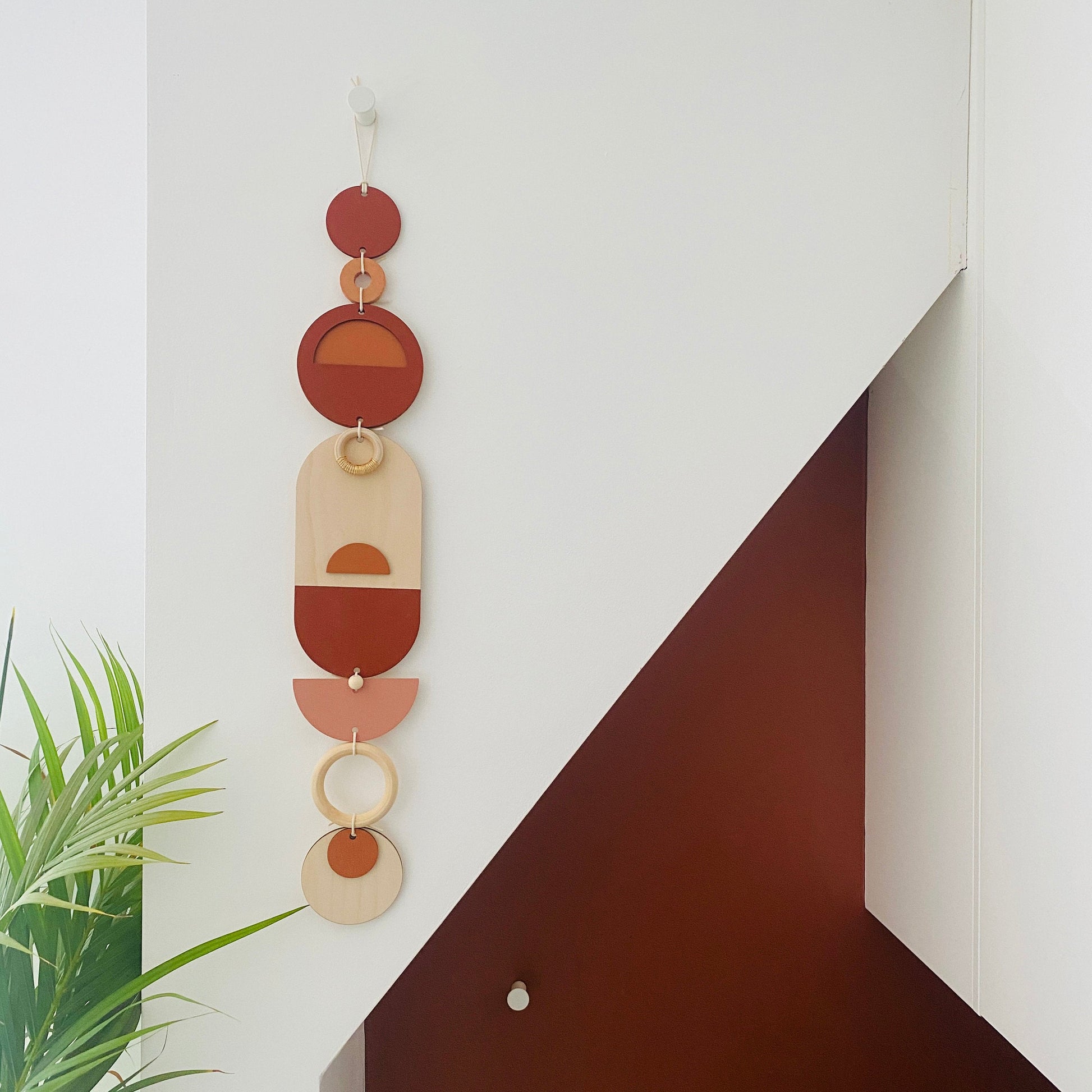 Geometric Wall Art in Warm Tones Wood Plaque