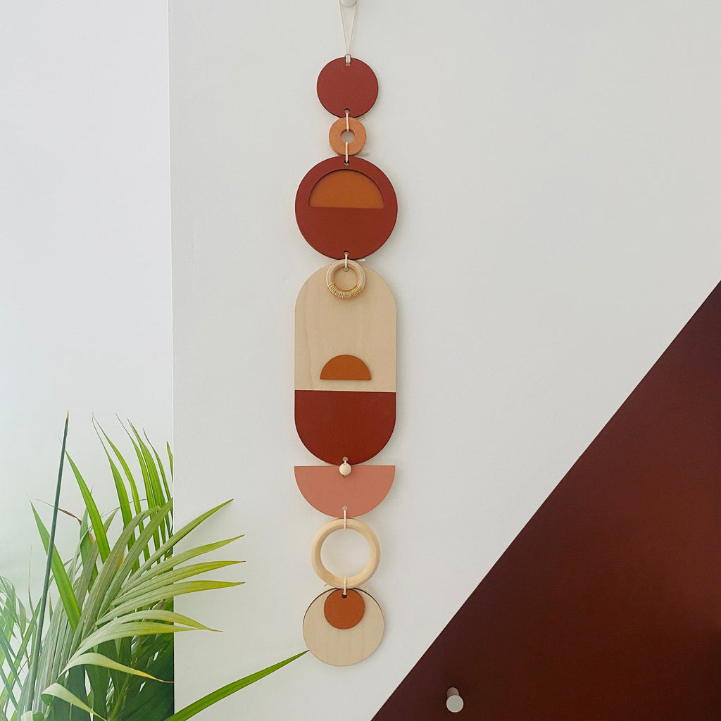 Geometric Wall Art in Warm Tones Wood Plaque
