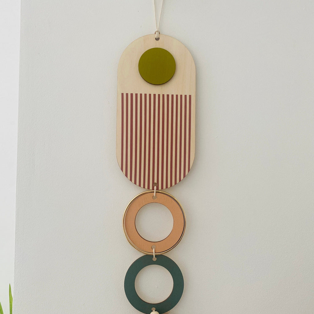 Geometric Wall Hanging in Purple, Green and Coral