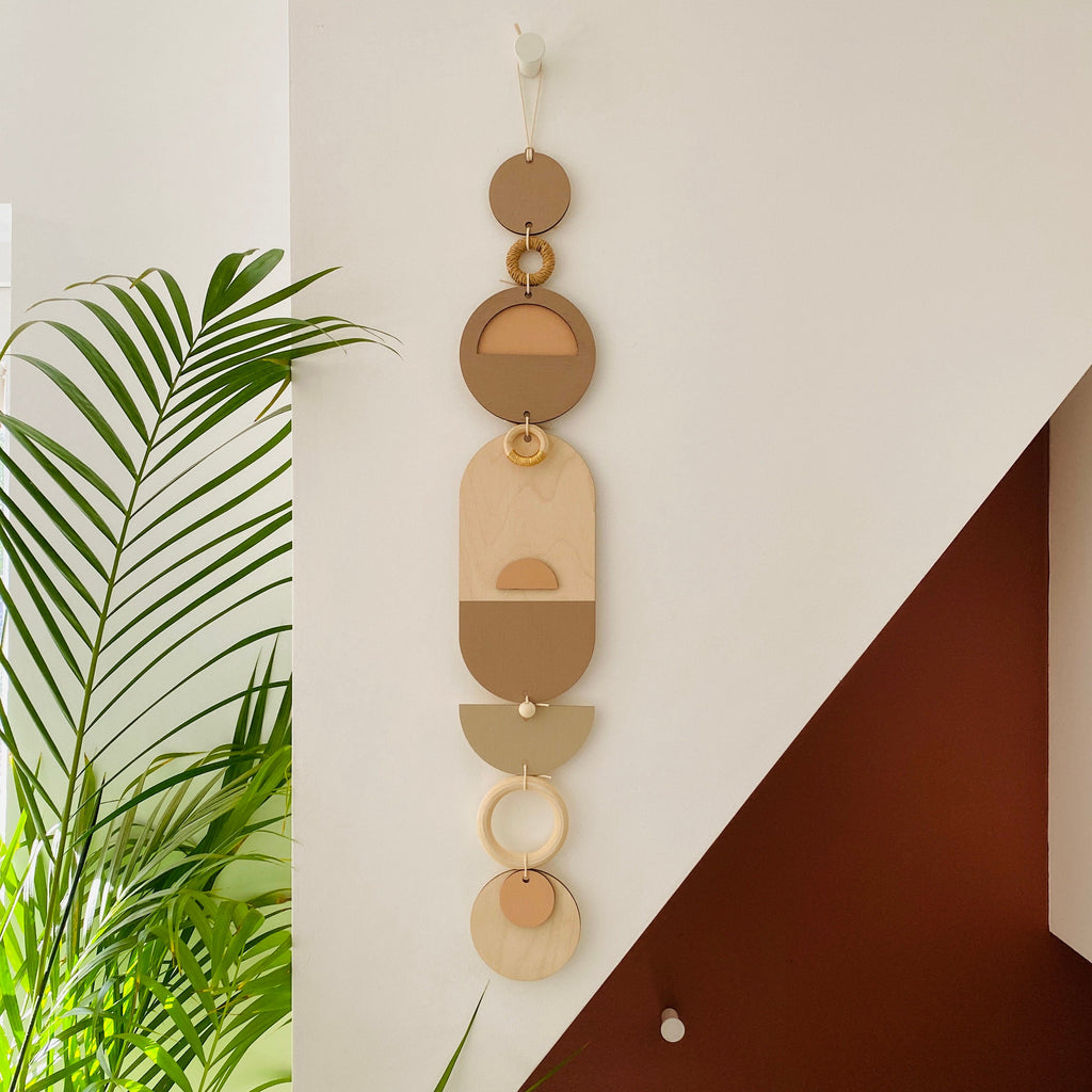 Soft Pink Geometric Wall Art Modern Wooden Tapestry