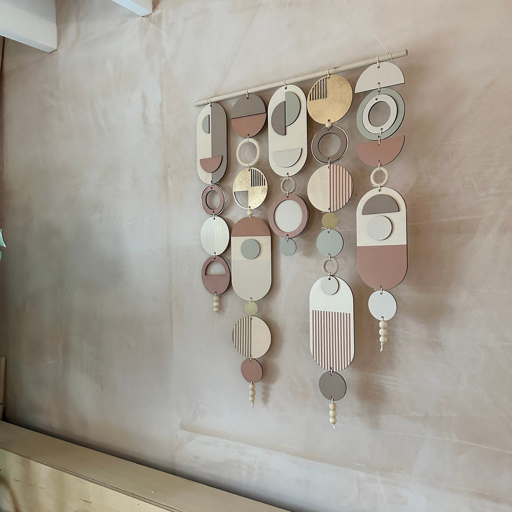 Modern Geometric Wall Art with Gold Hoop and Blush Pink Accents