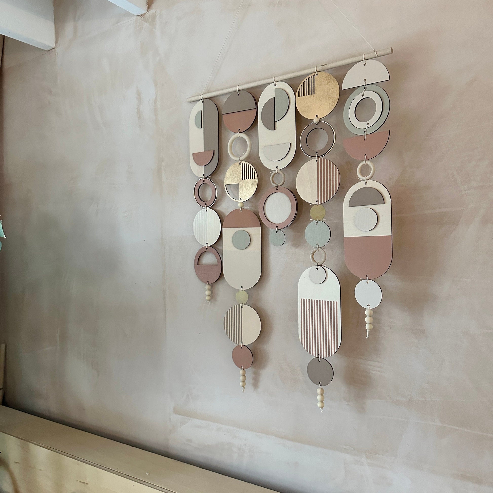 Modern Geometric Wall Art with Gold Hoop and Blush Pink Accents