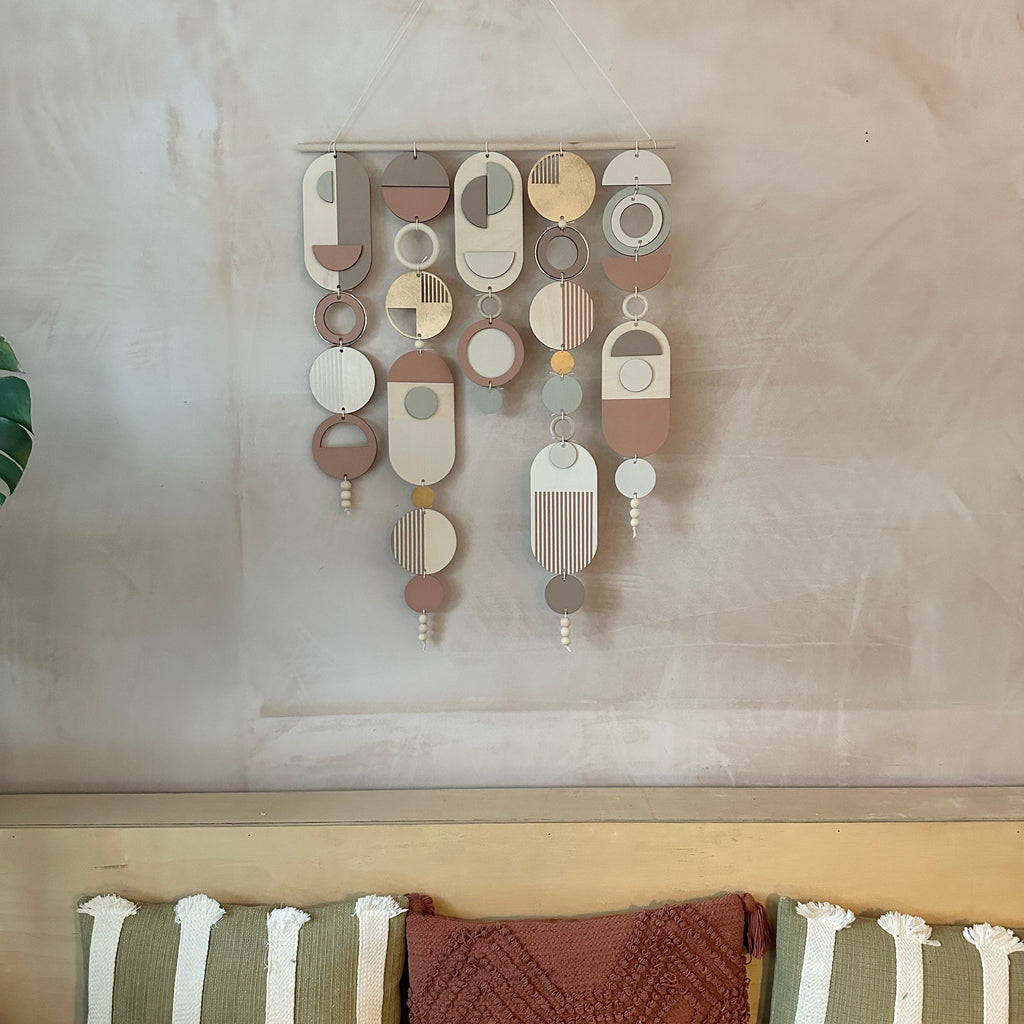 Modern Geometric Wall Art with Gold Hoop and Blush Pink Accents