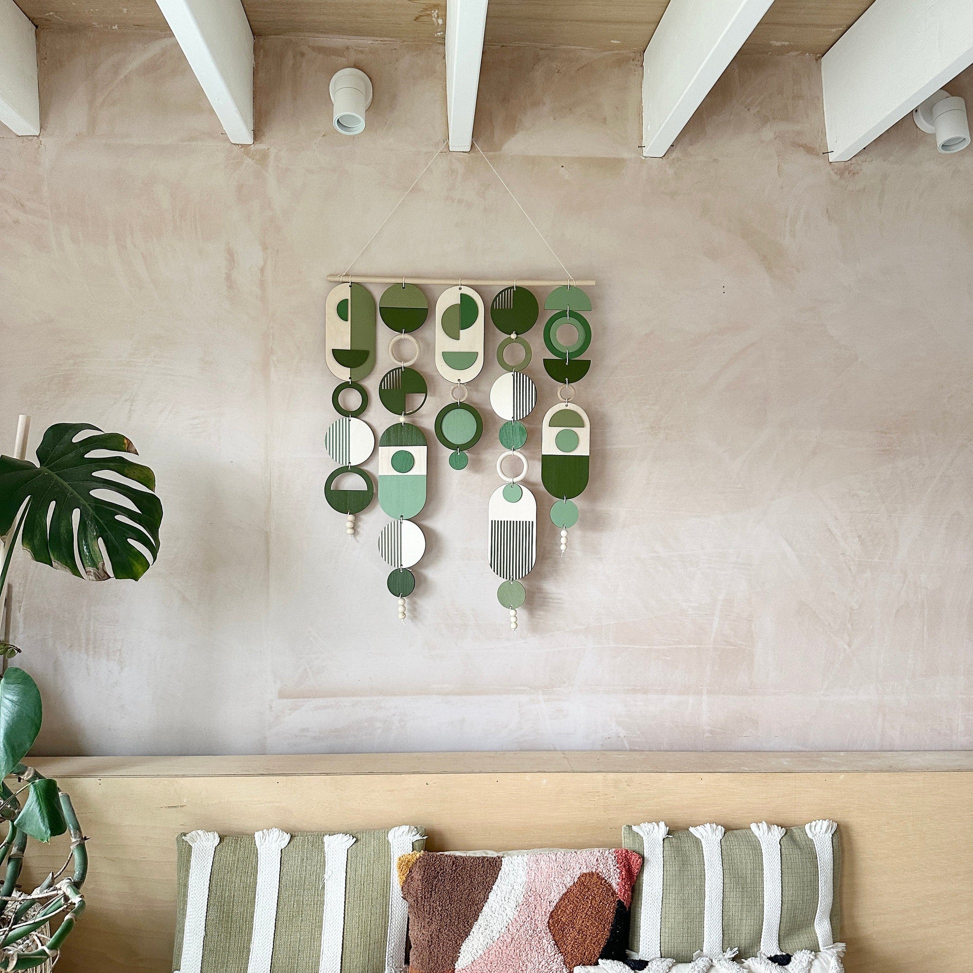 Large Green Geometric Wall Art Handmade Boho Tapestry