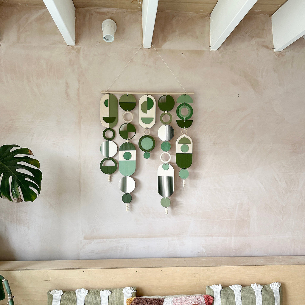 Large Green Geometric Wall Art Handmade Boho Tapestry
