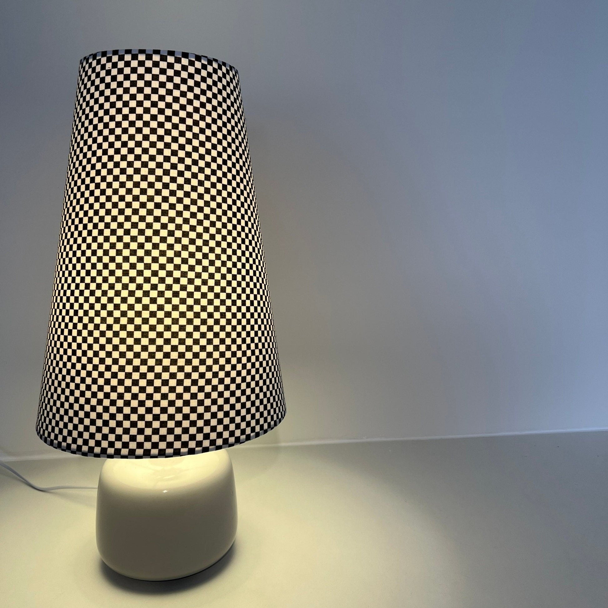 Checkerboard cotton cone lampshade, extra tall lampshade