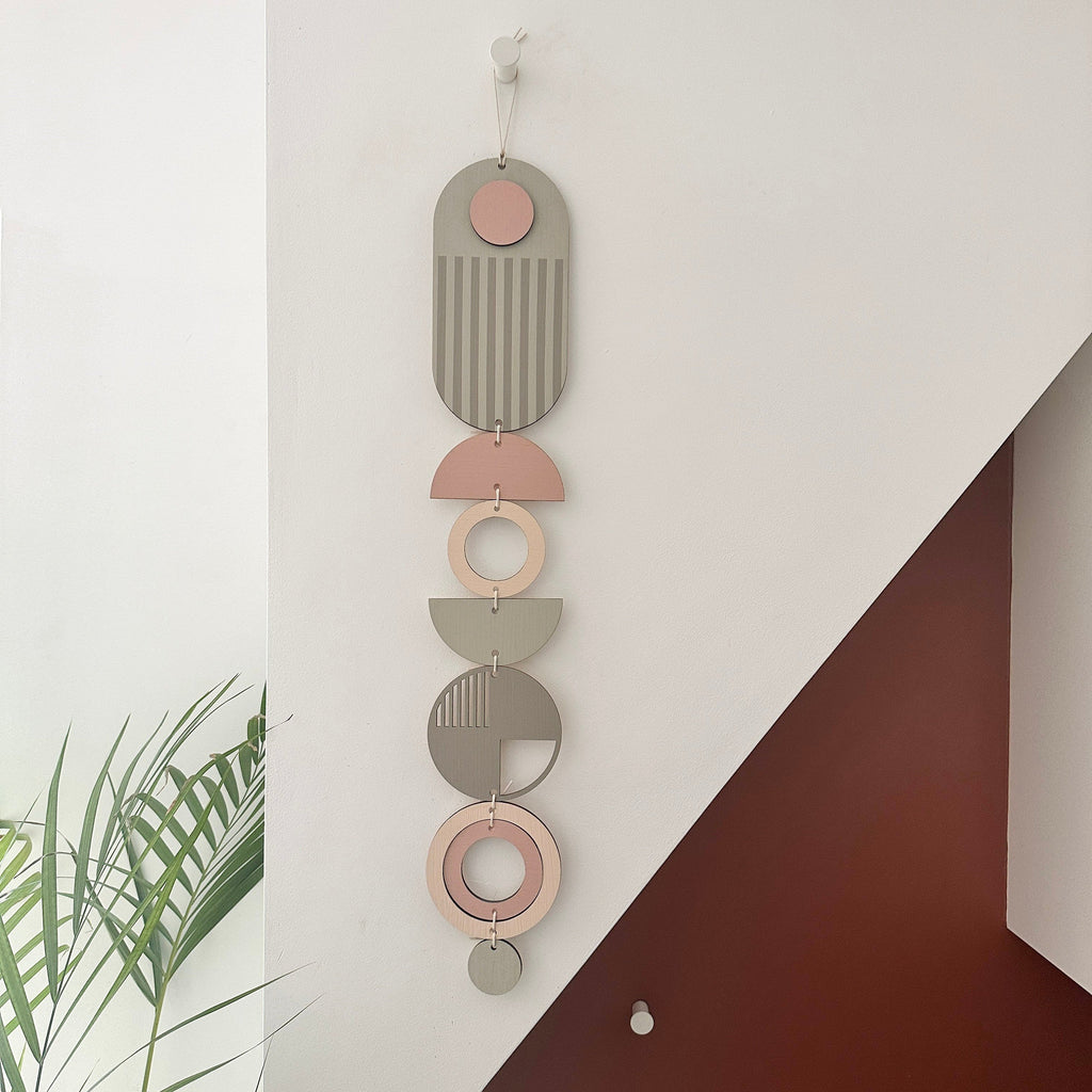 Pink and Grey Wall Hanging Slim Long Art Soft Muted Decor