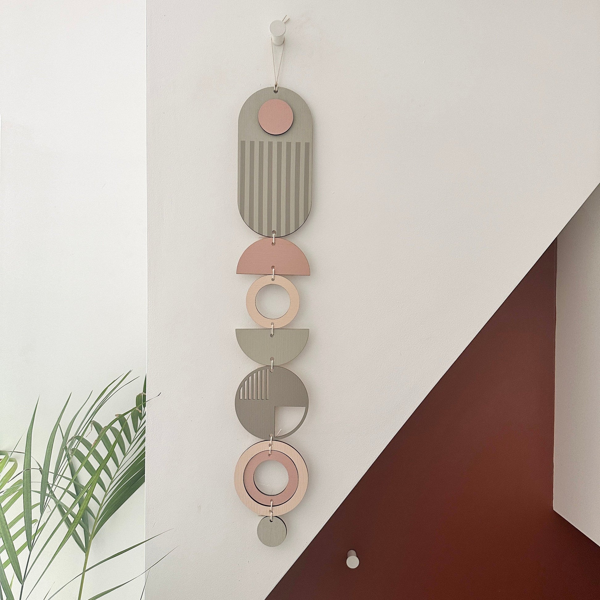 Pink and Grey Wall Hanging Slim Long Art Soft Muted Decor