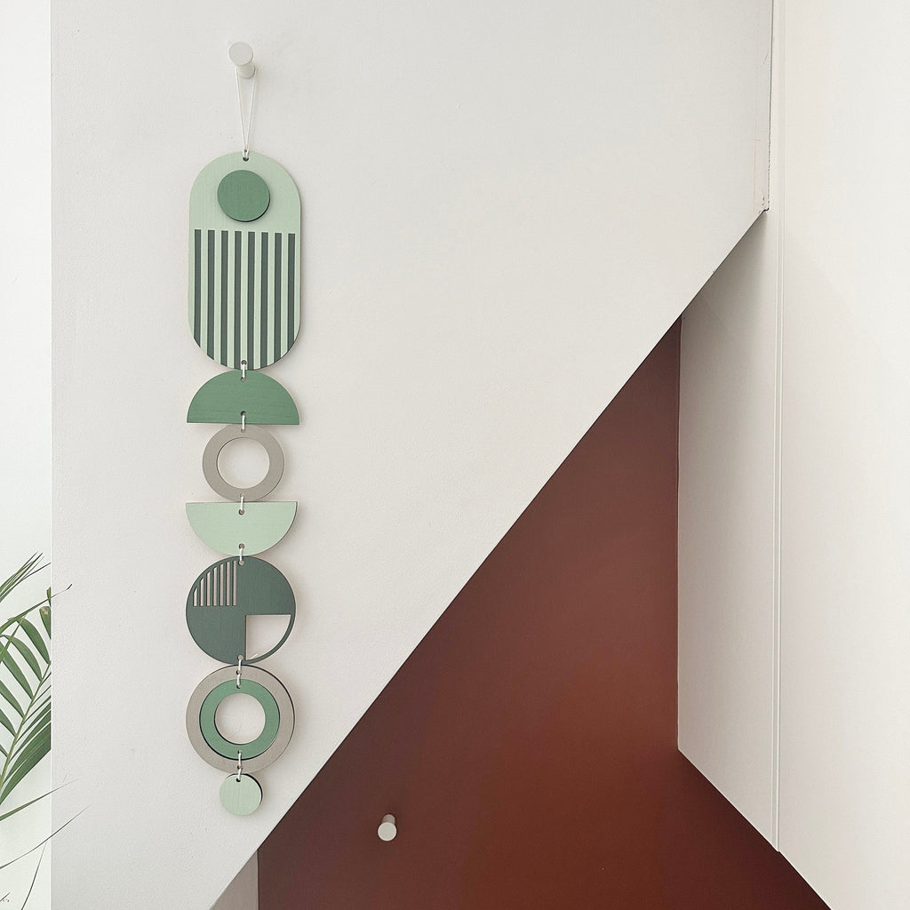 Green and Grey Geometric Wall Hanging Modern Art