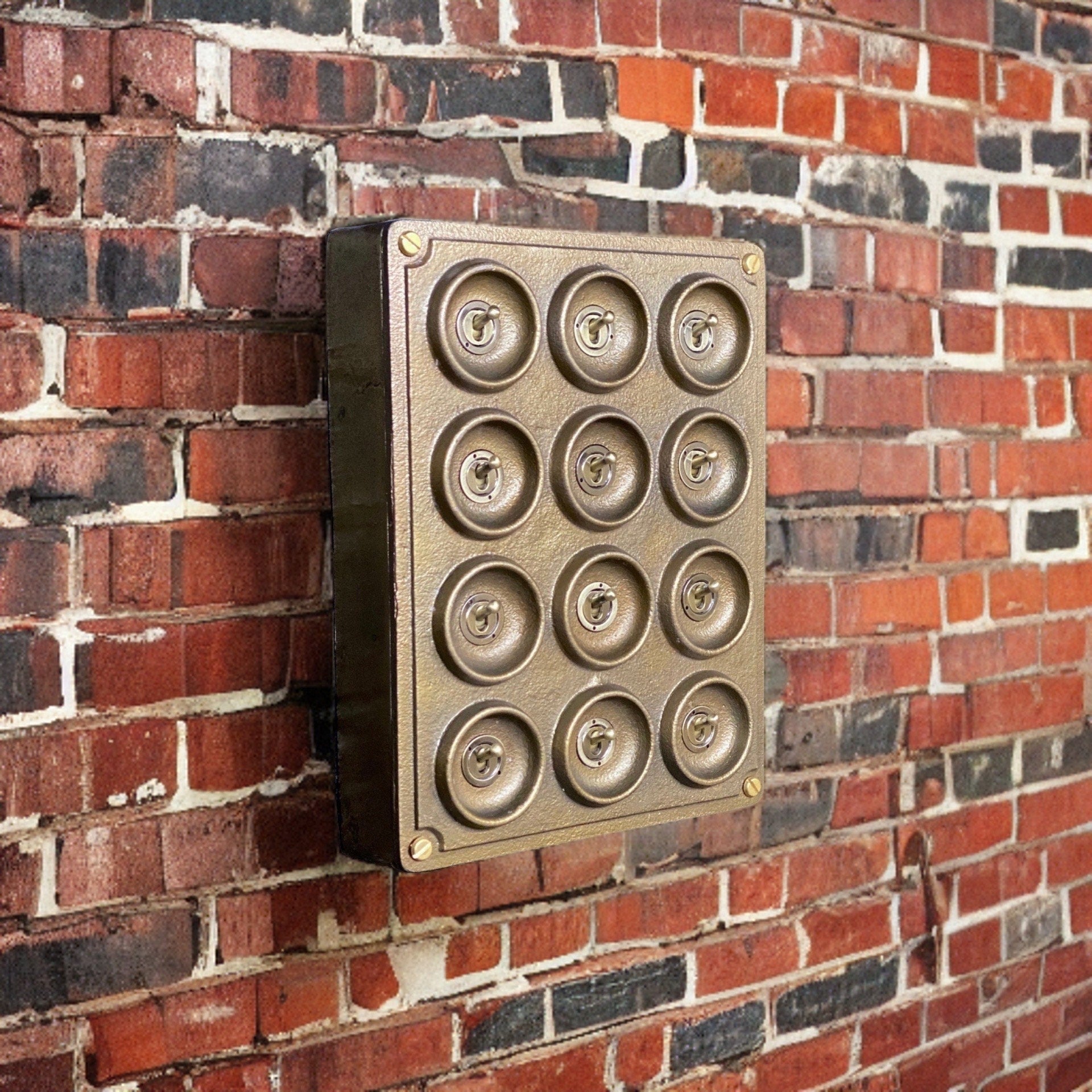 12 Gang 2 Way Bronze Cast Metal Surface Mount Light Switch Vintage Industrial Style
