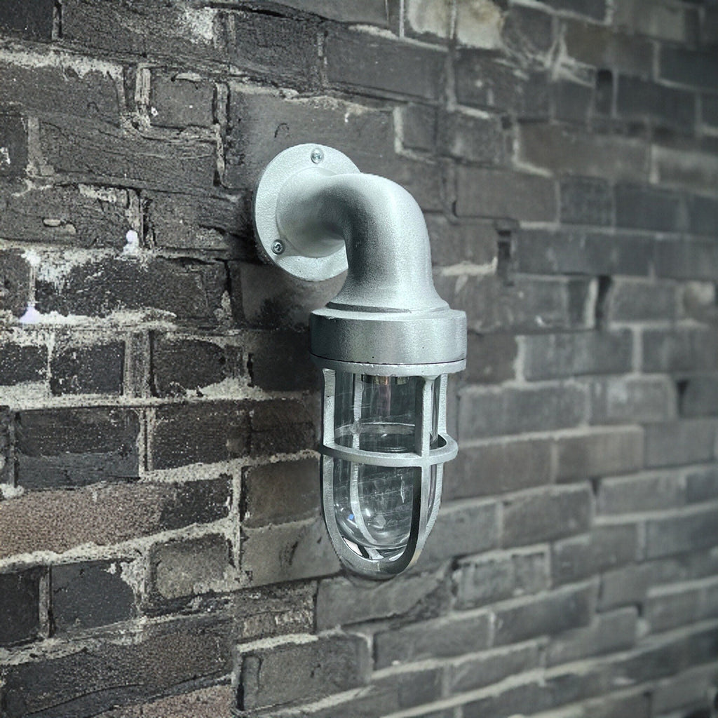 Cast Raw Pewter Bulkhead Outdoor Garden Wall Light 8 Inch