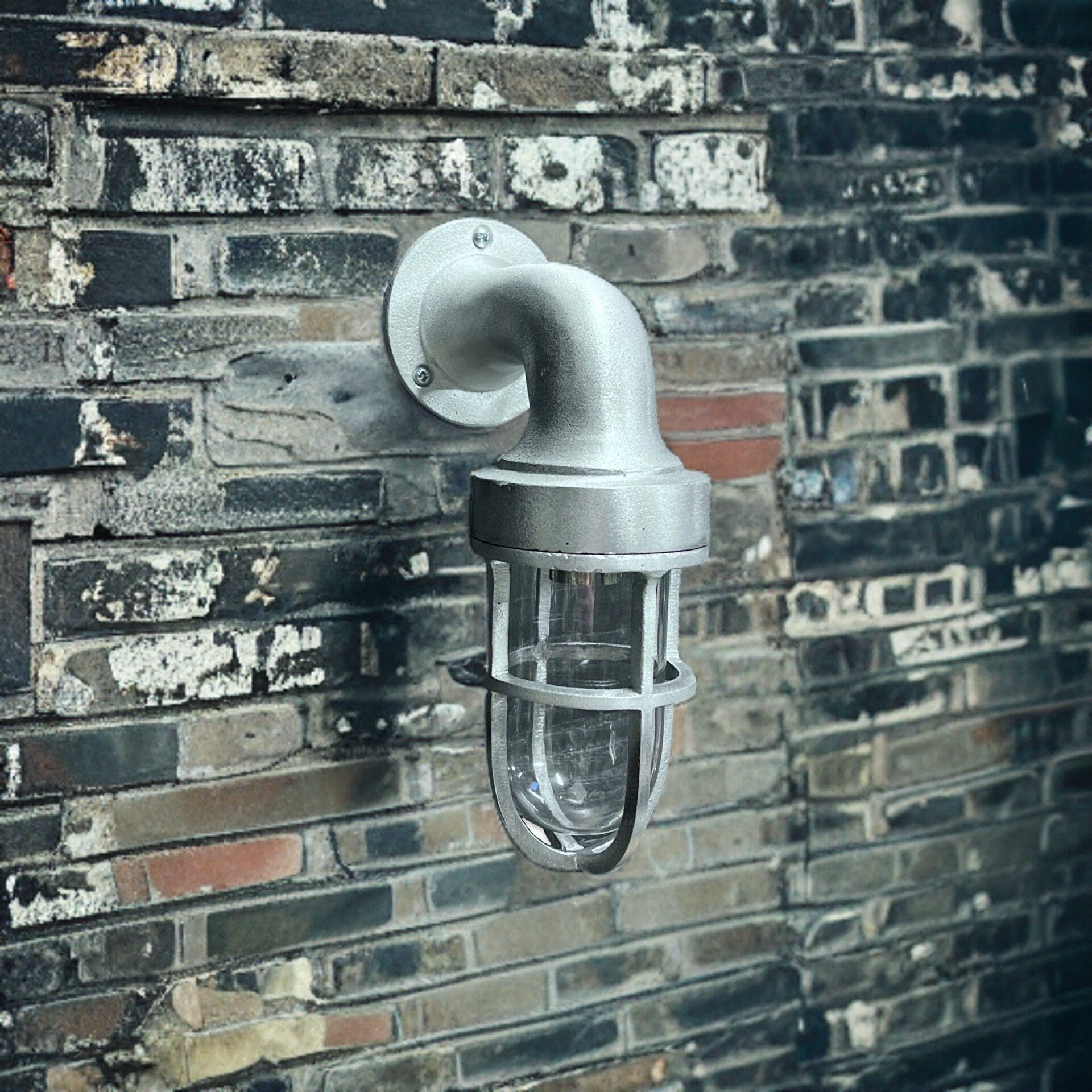 Cast Raw Pewter Bulkhead Outdoor Garden Wall Light 8 Inch