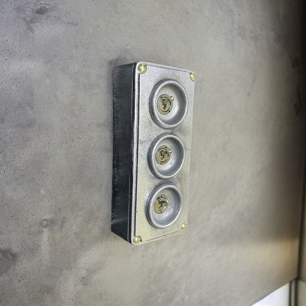 3 Gang 2 Way Cast Metal Surface Mount Light Switch Vintage Industrial