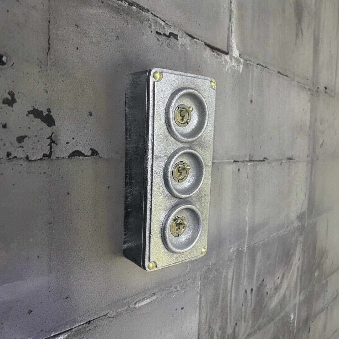 3 Gang 2 Way Cast Metal Surface Mount Light Switch Vintage Industrial