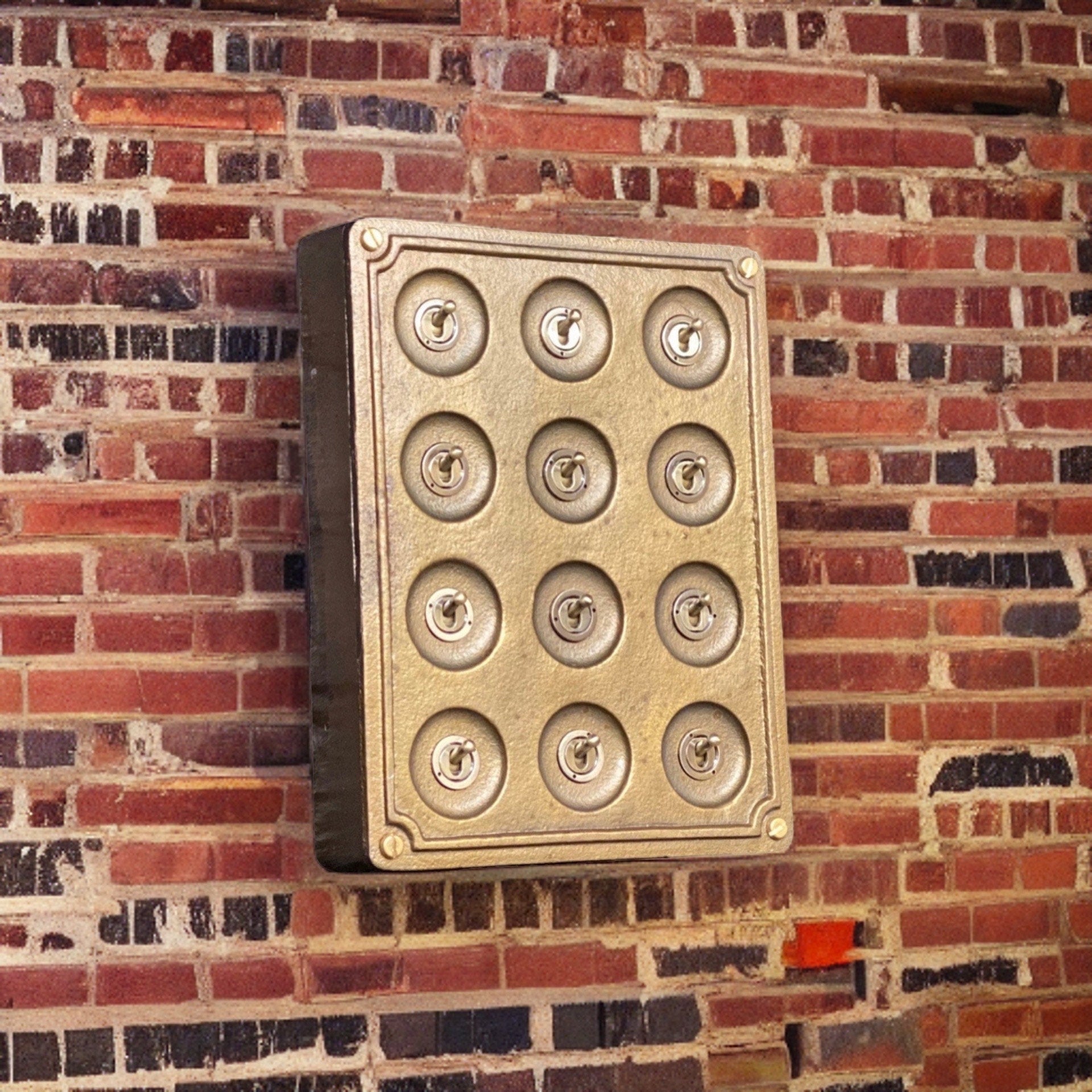 12 Gang 2 Way Bronze Cast Metal Surface Mount Light Switch Vintage Industrial