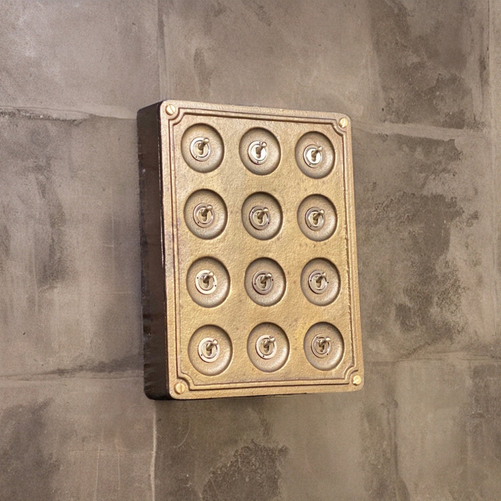 12 Gang 2 Way Bronze Cast Metal Surface Mount Light Switch Vintage Industrial