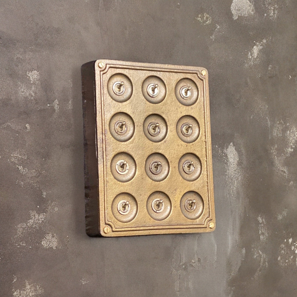 12 Gang 2 Way Bronze Cast Metal Surface Mount Light Switch Vintage Industrial