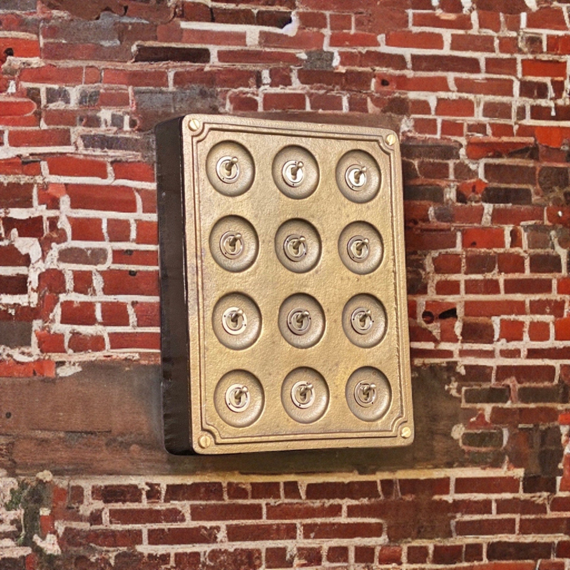 12 Gang 2 Way Bronze Cast Metal Surface Mount Light Switch Vintage Industrial