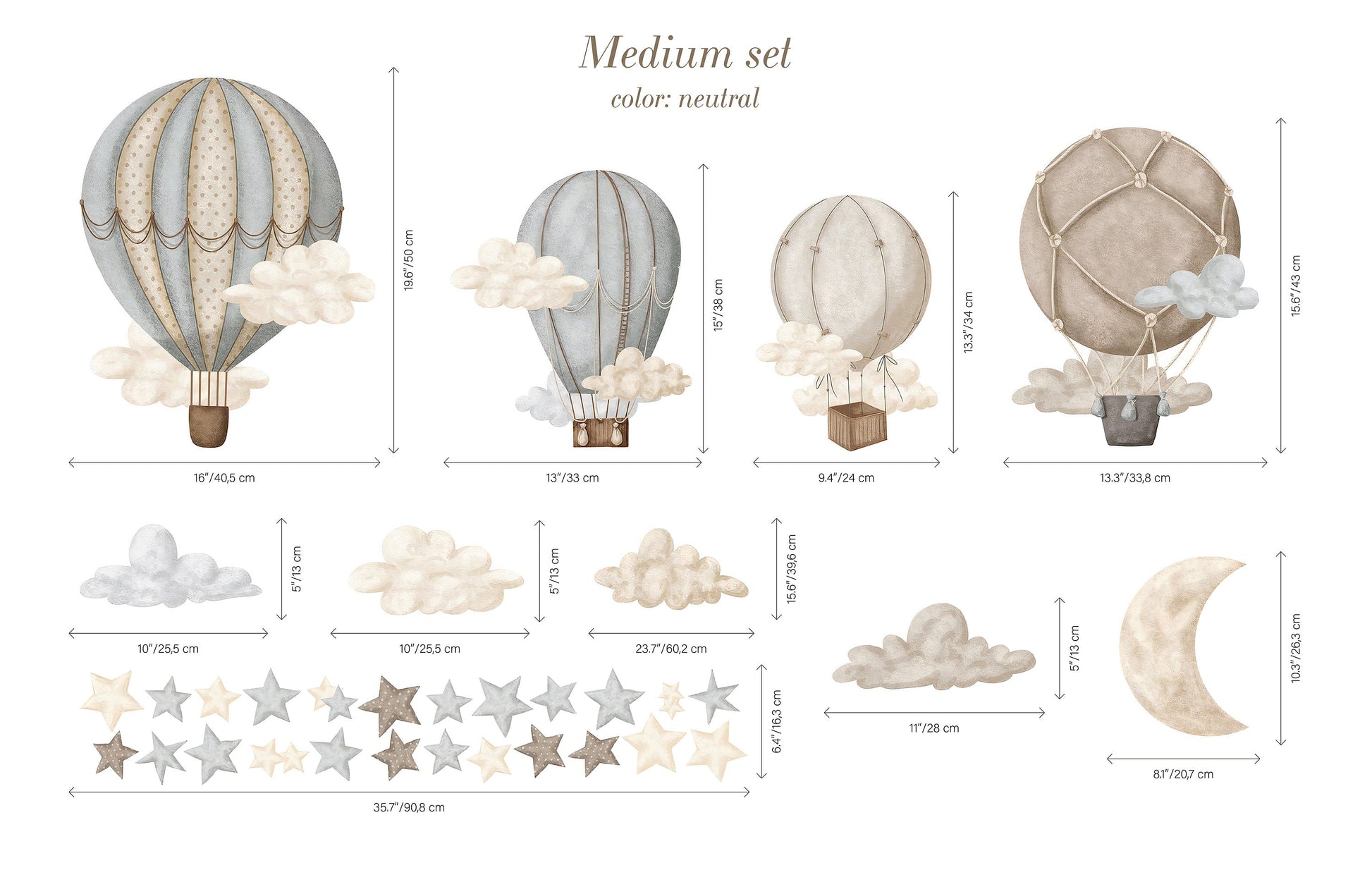 Dreamy Hot Air Balloons and Stars Wall Sticker for Nursery and Kids' Room