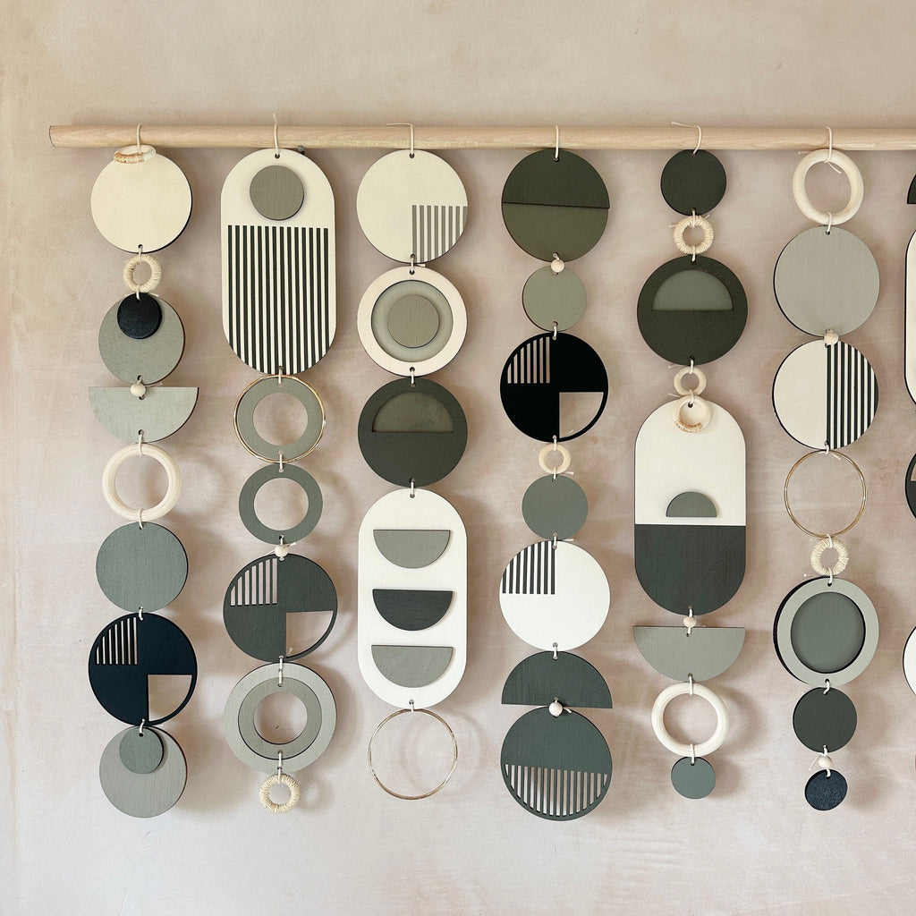 Large Modern Geometric Wall Art in Dark Grey and Natural Wood