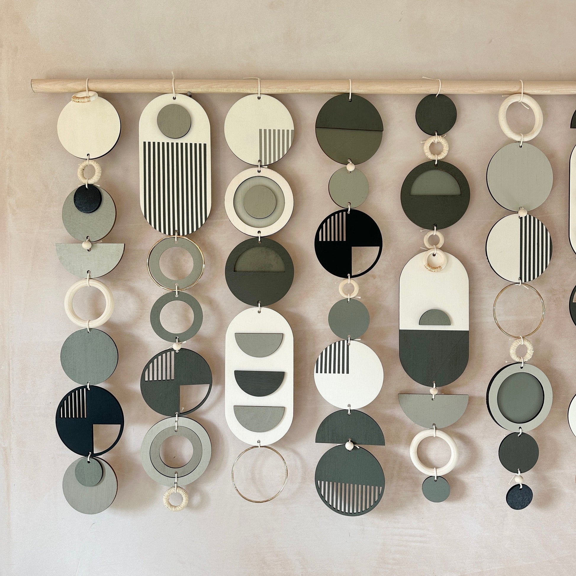 Large Modern Geometric Wall Art in Dark Grey and Natural Wood