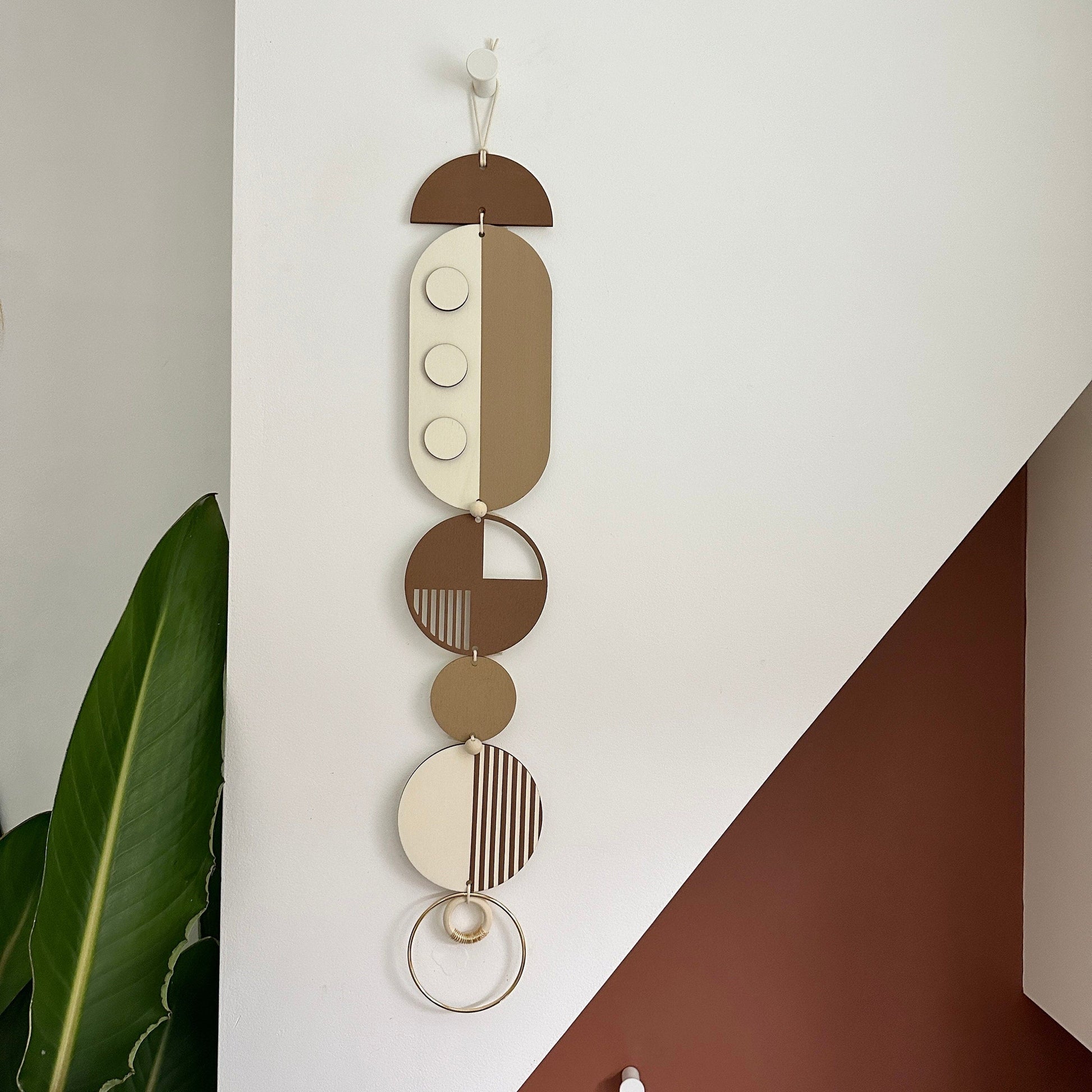 Brown Geometric Wall Hanging Modern Art Mid Century Decor