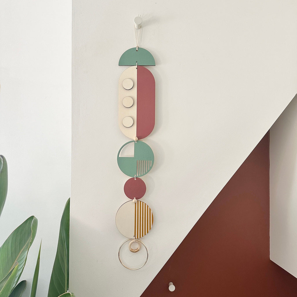 Modern Geometric Wall Art Hanging in Green and Gold
