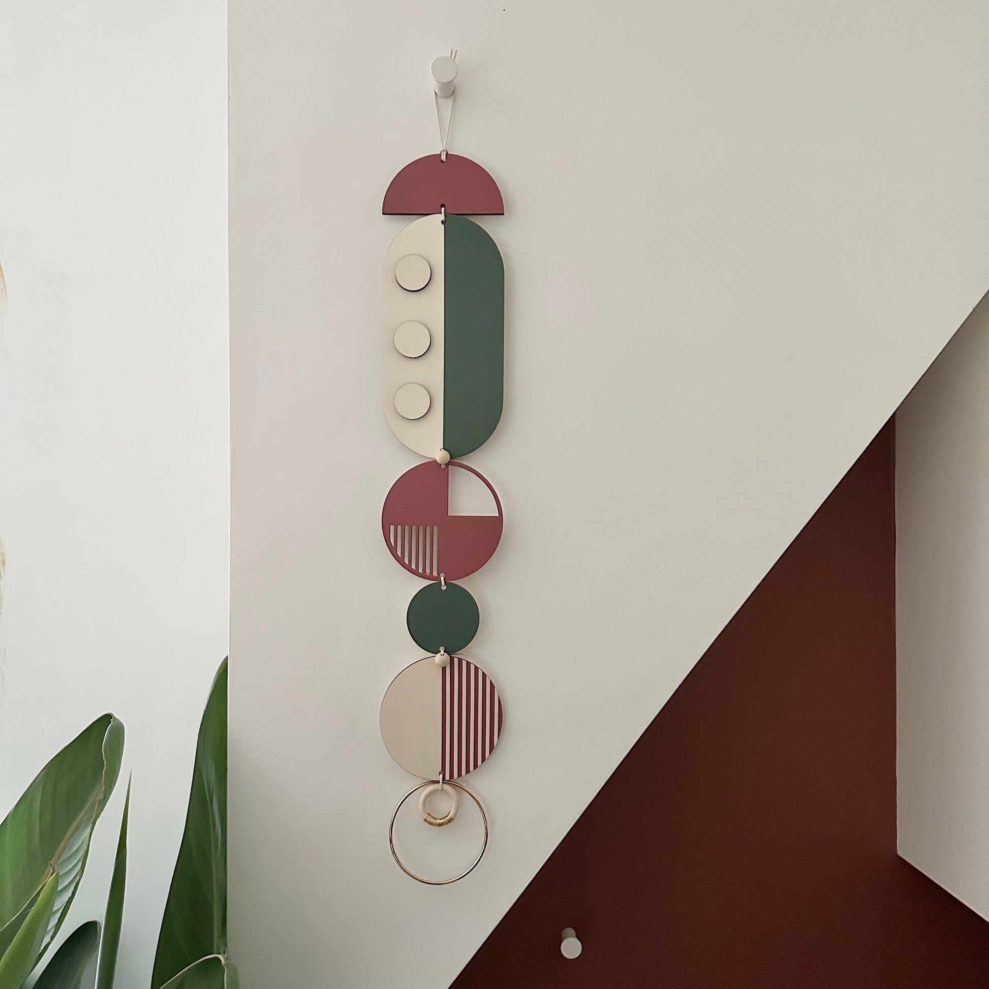 Modern Retro Geometric Wall Art with Gold Metal Details