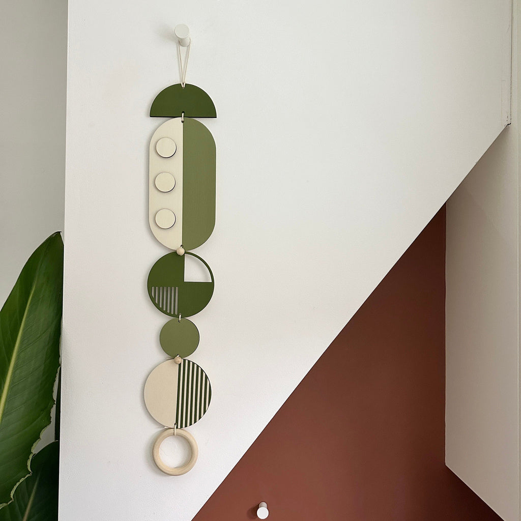 Geometric Modern Wall Art in Green Minimal Home Decor Long Tapestry