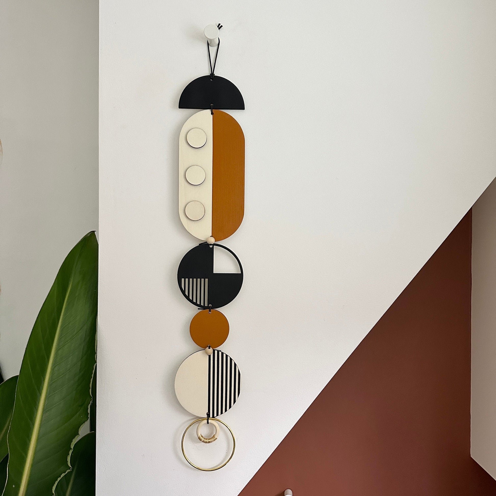 Modern Retro Geometric Wall Art in Burnt Orange and Gold