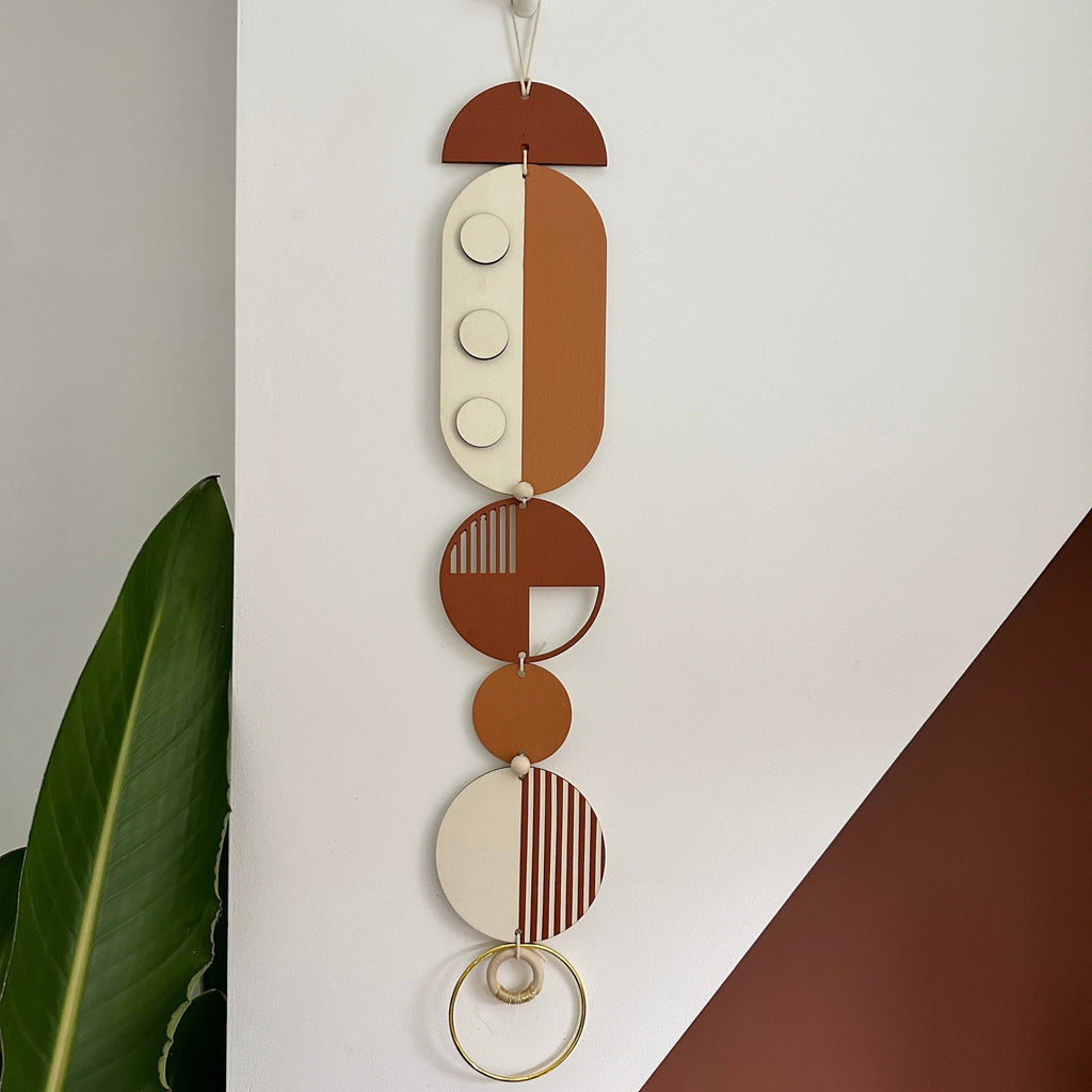 Geometric Wall Art in Pink, Red and Gold Modern Retro Handmade