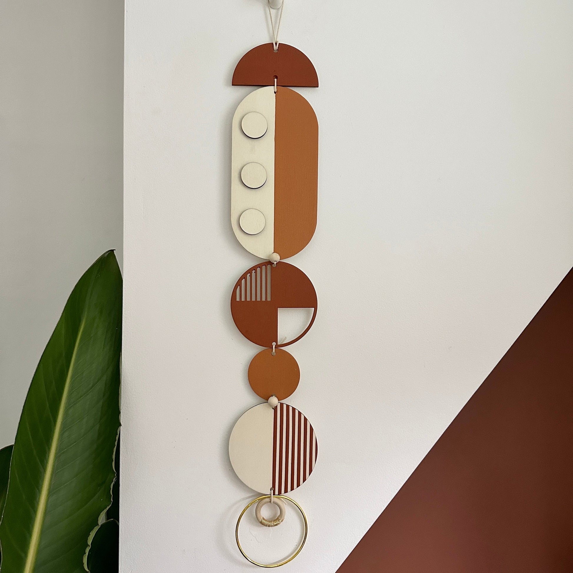 Geometric Wall Art in Pink, Red and Gold Modern Retro Handmade