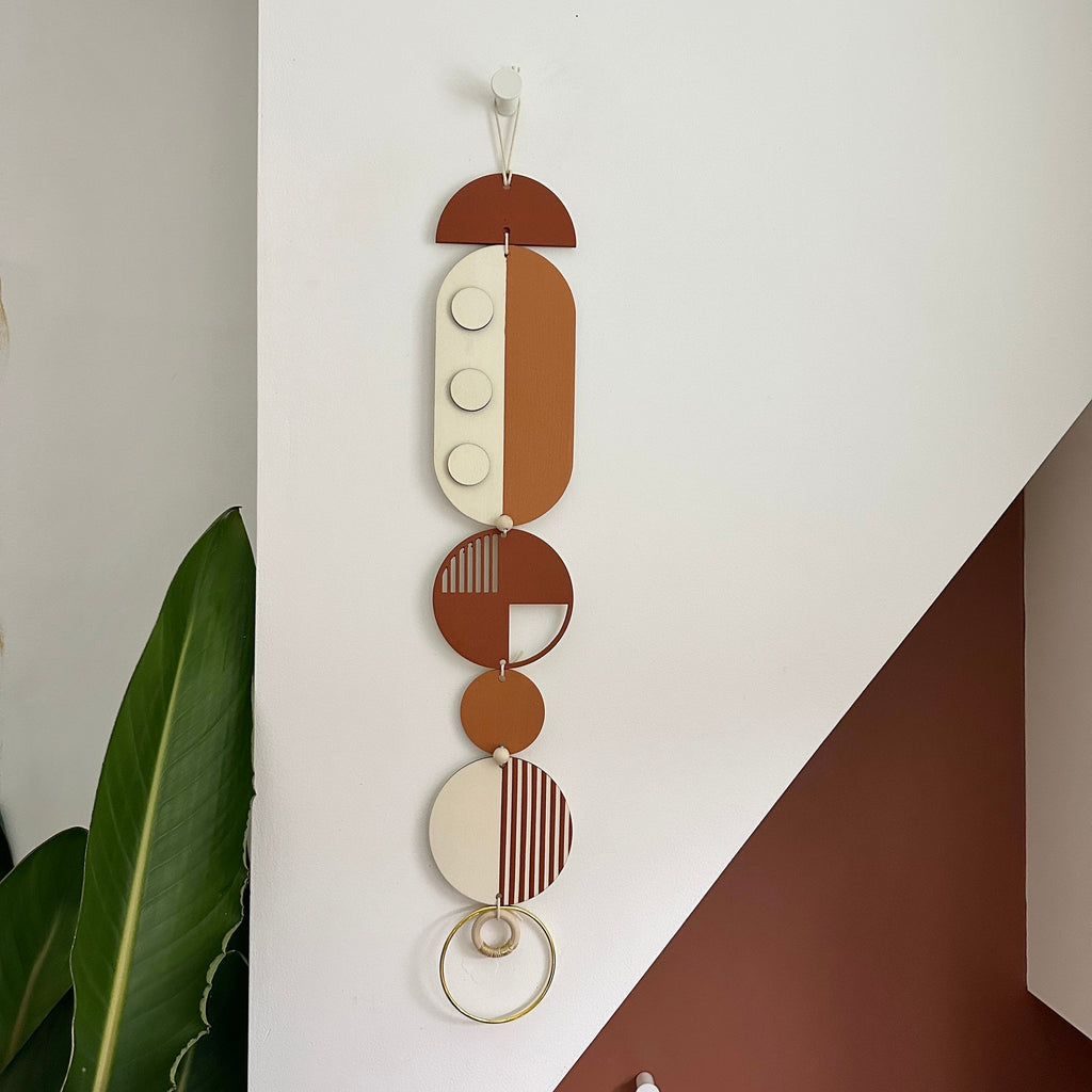 Geometric Wall Art in Pink, Red and Gold Modern Retro Handmade