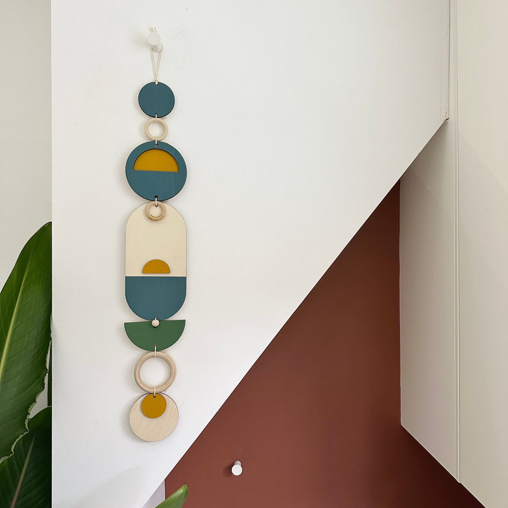 Modern Geometric Wall Hanging with Gold Metal Details