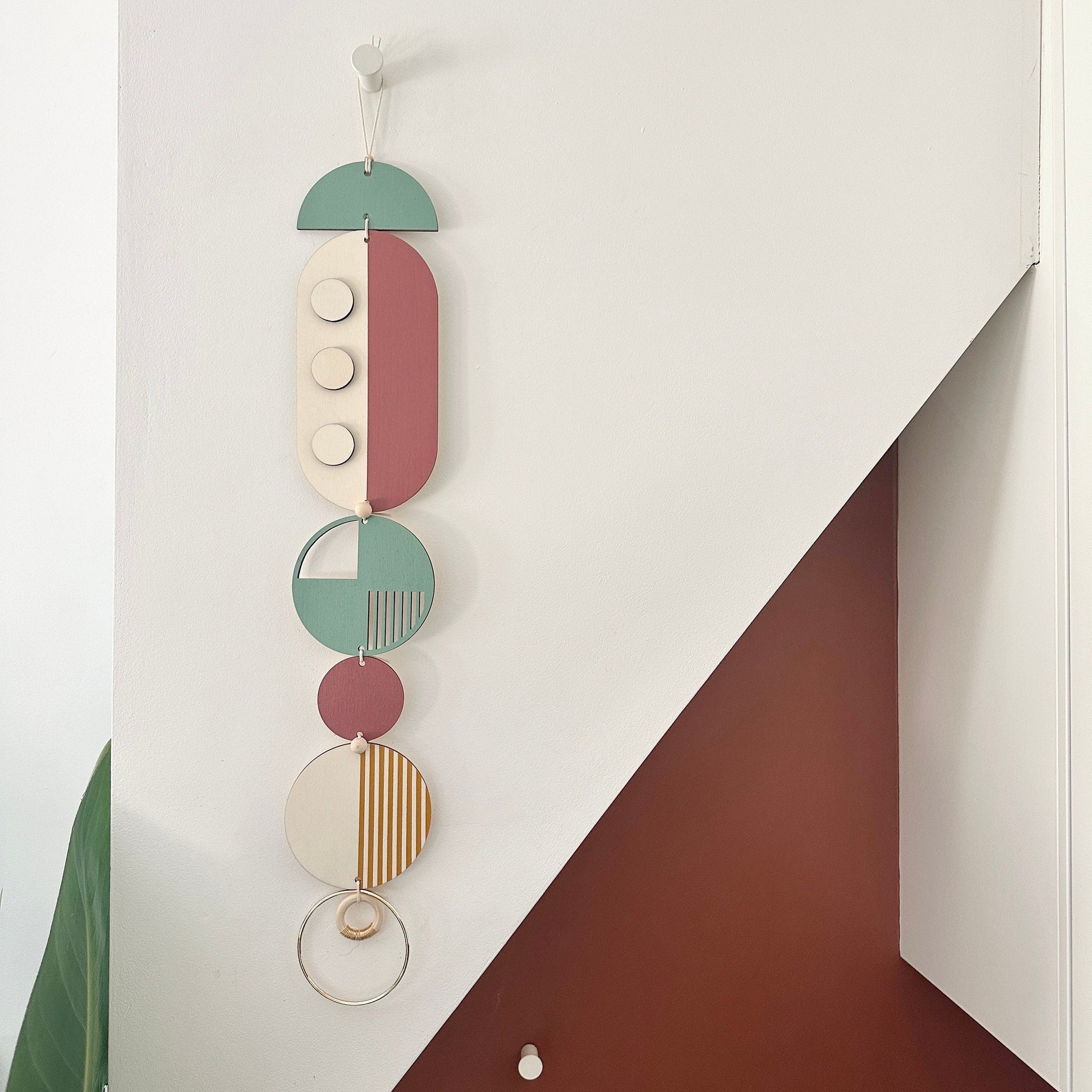 Modern Geometric Wall Art Hanging in Green and Gold