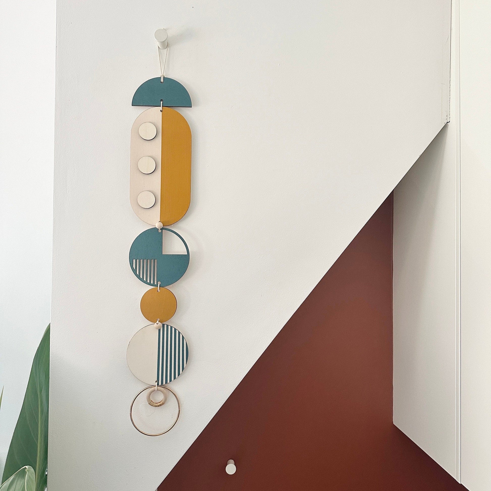 Mustard Geometric Wall Art Modern Wood Hanging